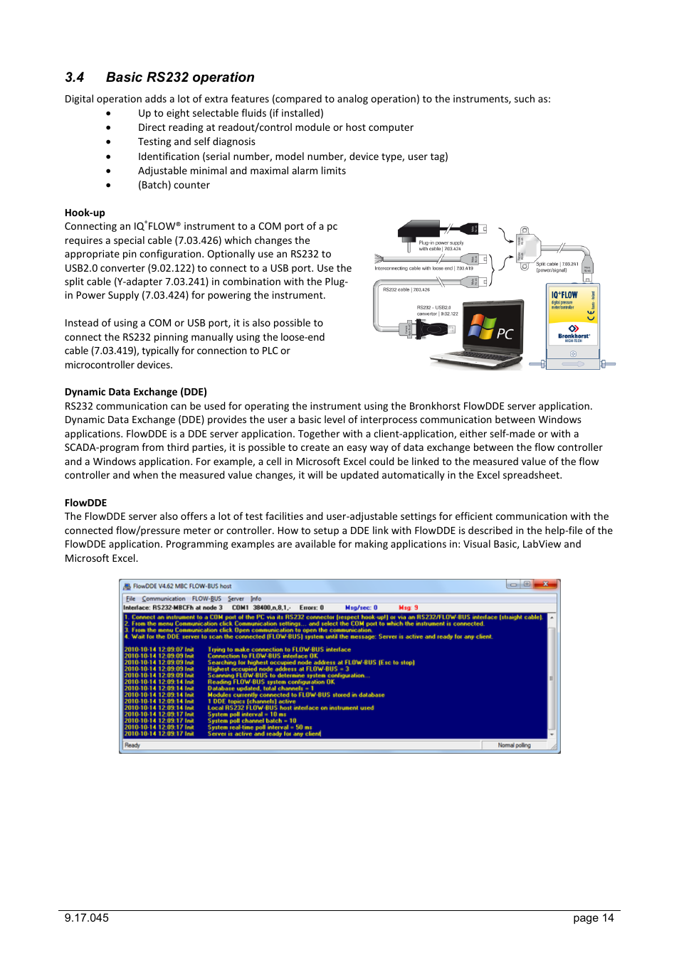 4 basic rs232 operation, Basic rs232 operation | Bronkhorst IQ+FLOW (till 01-07-2013) User Manual | Page 14 / 28