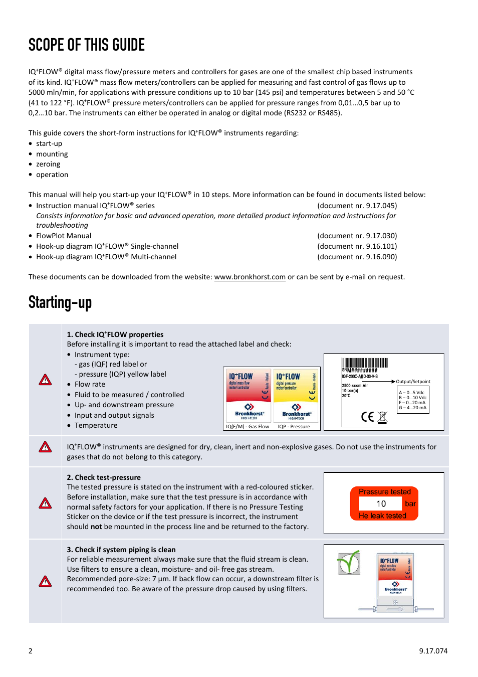 Scope of this guide, Starting-up | Bronkhorst IQ+FLOW Quick Start User Manual | Page 2 / 4