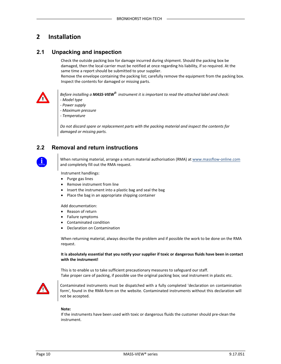 2 installation | Bronkhorst MASS-VIEW Series User Manual | Page 10 / 20