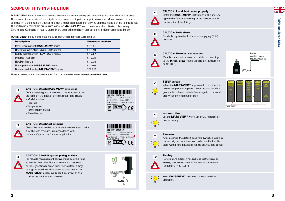 23 scope of this instruction, Qu ick in sta llat ion gu ide | Bronkhorst MASS-VIEW Series Quick Start User Manual | Page 2 / 7