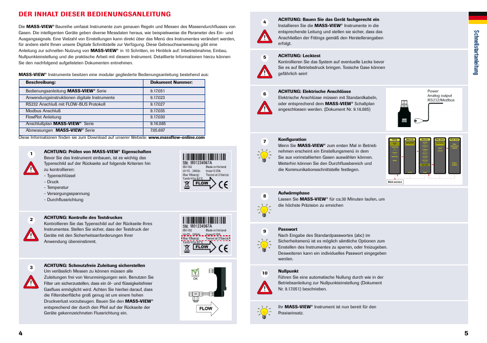 Sc hn ells tar tan leit un g, Der inhalt dieser bedienungsanleitung | Bronkhorst MASS-VIEW Series Quick Start User Manual | Page 3 / 7