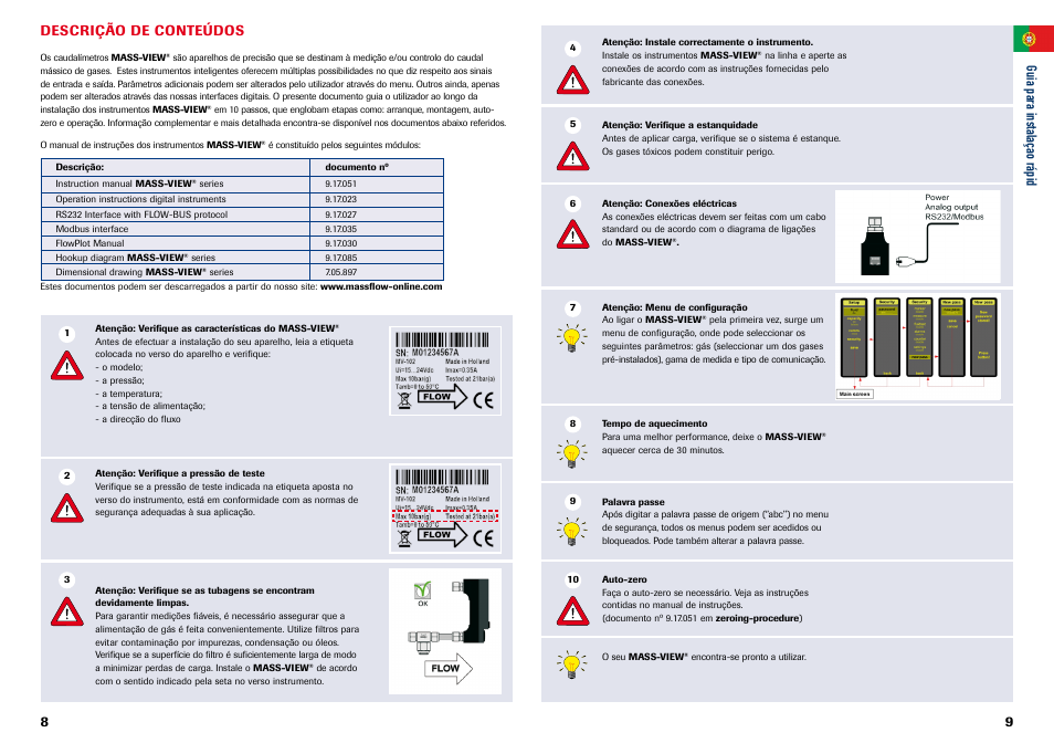 Gu ia p ara in sta laç ao ráp id, Descrição de conteúdos | Bronkhorst MASS-VIEW Series Quick Start User Manual | Page 5 / 7