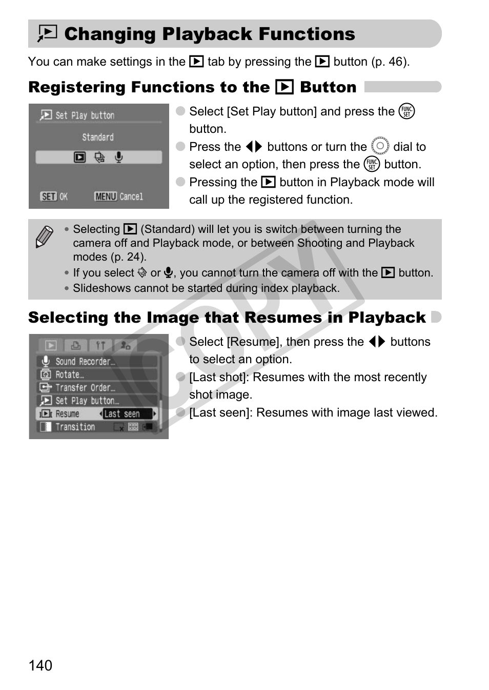 Changing playback functions, Cop y | Canon PC1308 User Manual | Page 140 / 163