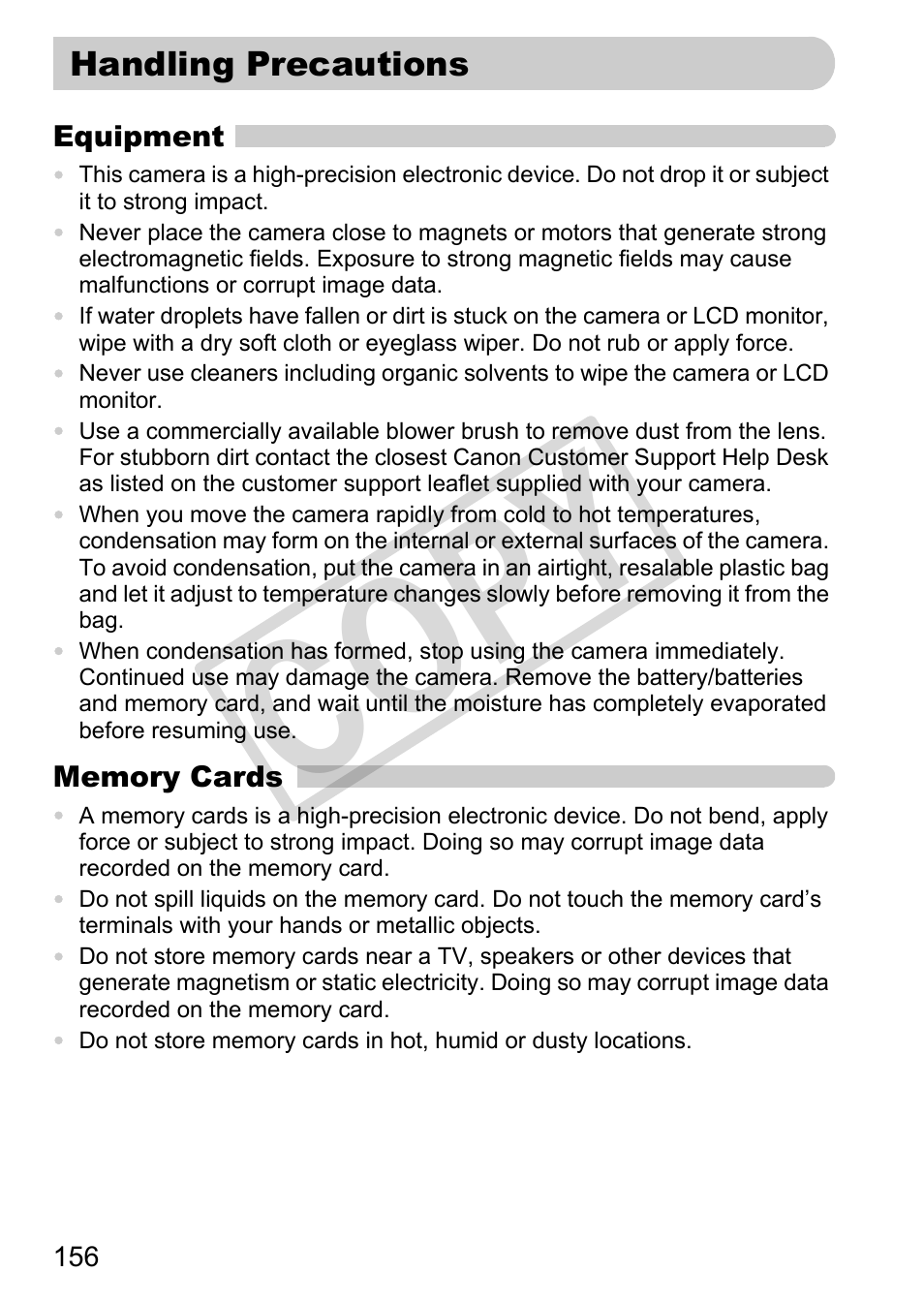 Handling precautions, Cop y | Canon PC1308 User Manual | Page 156 / 163
