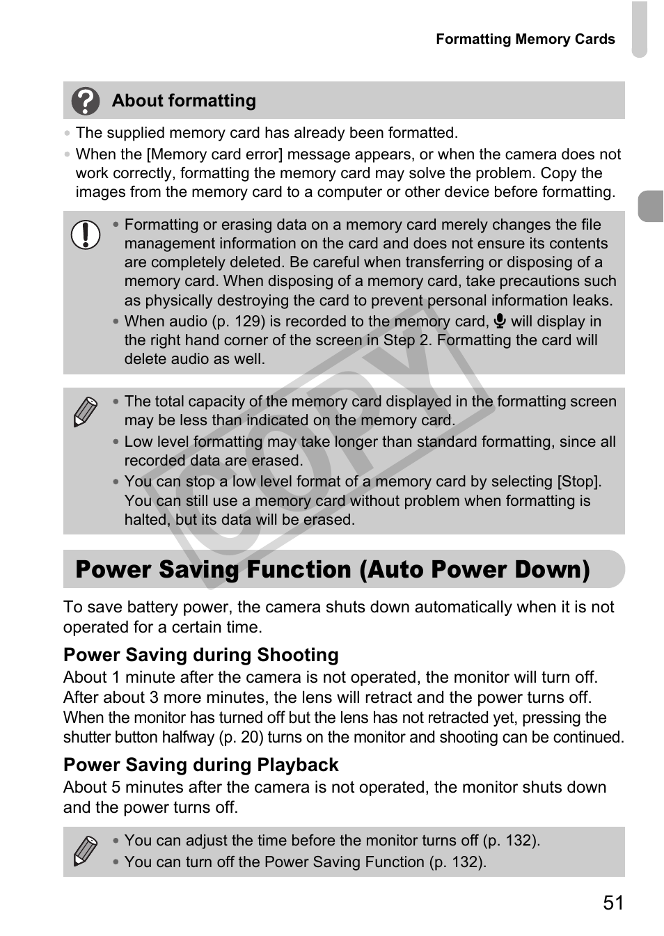 Power saving function (auto power down), Cop y | Canon PC1308 User Manual | Page 51 / 163