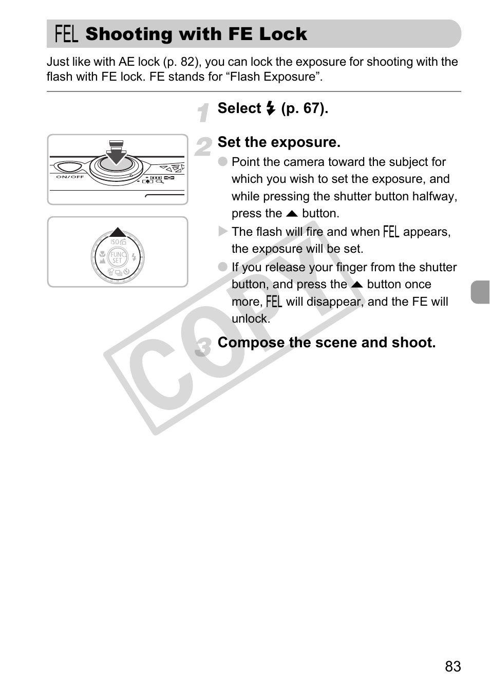 Shooting with fe lock, Ck (p. 83), Cop y | Canon PC1308 User Manual | Page 83 / 163