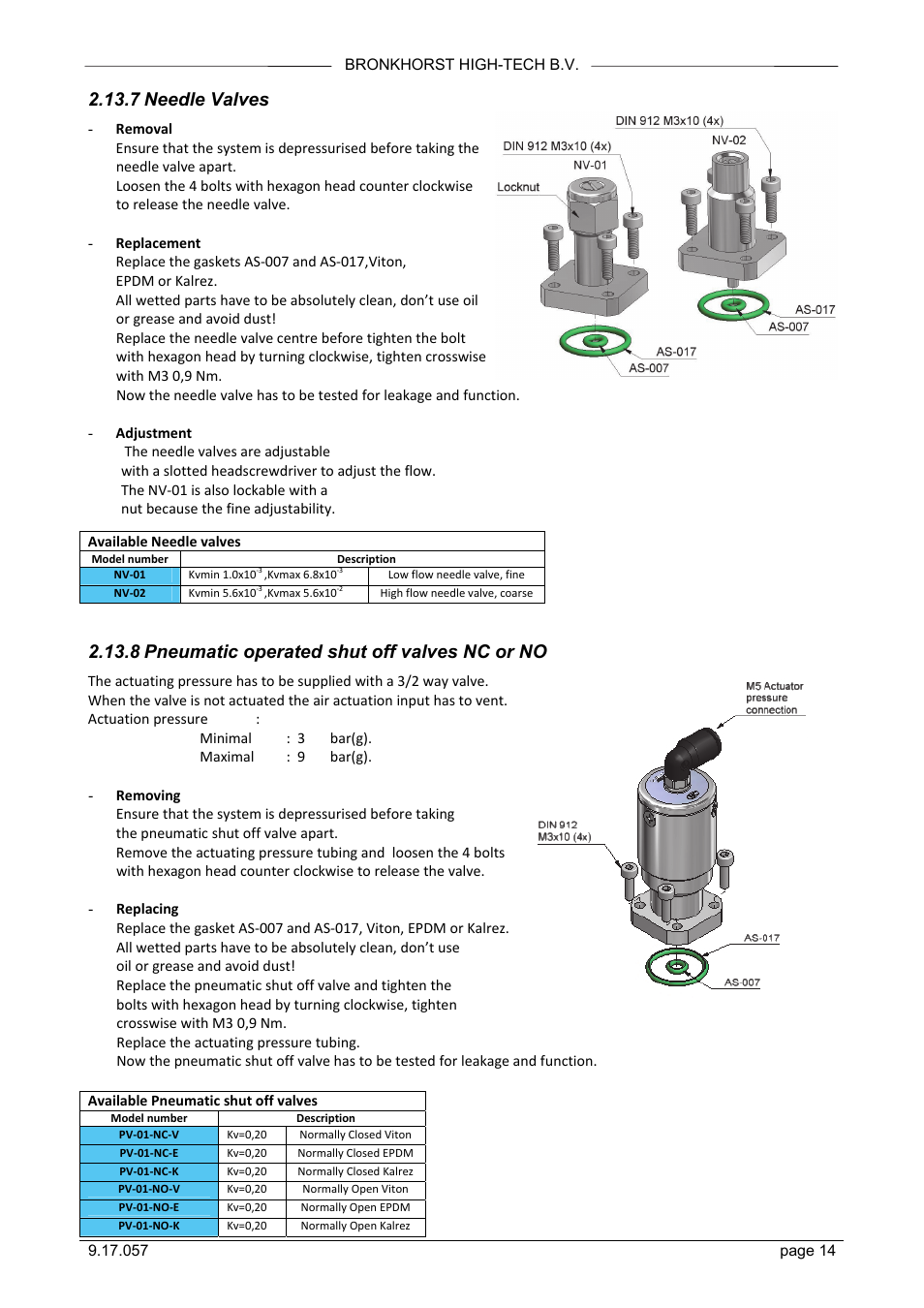 Needle valves, 8 pneumatic operated shut off valves nc or no, 7 needle valves | Bronkhorst FLOW-SMS Series User Manual | Page 14 / 26