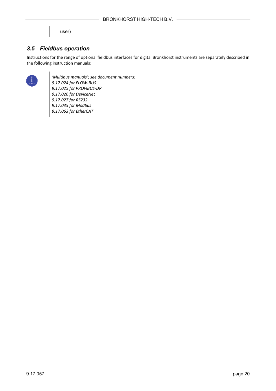 5 fieldbus operation | Bronkhorst FLOW-SMS Series User Manual | Page 20 / 26