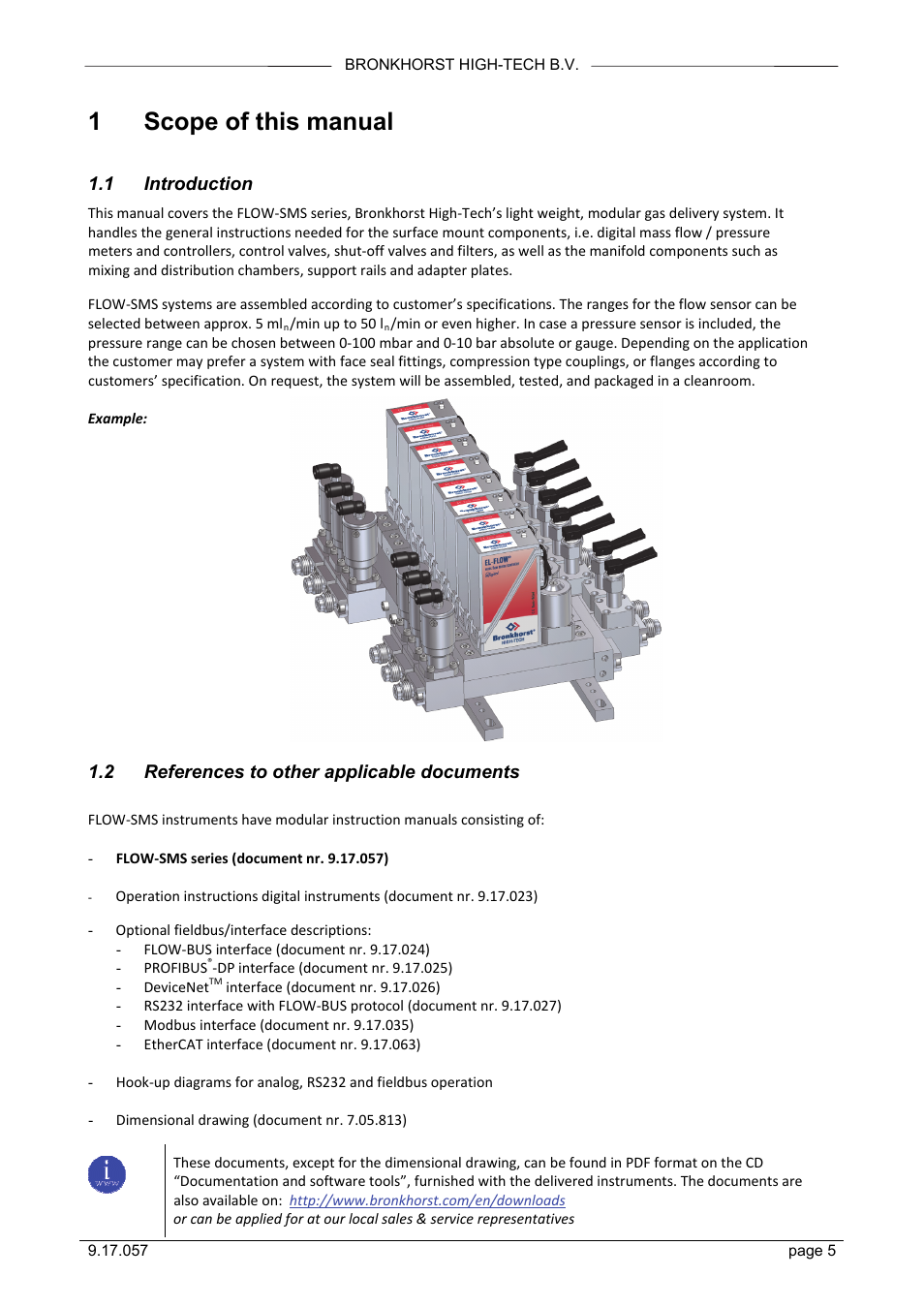 1 scope of this manual, 1 introduction, 2 references to other applicable documents | 1scope of this manual | Bronkhorst FLOW-SMS Series User Manual | Page 5 / 26