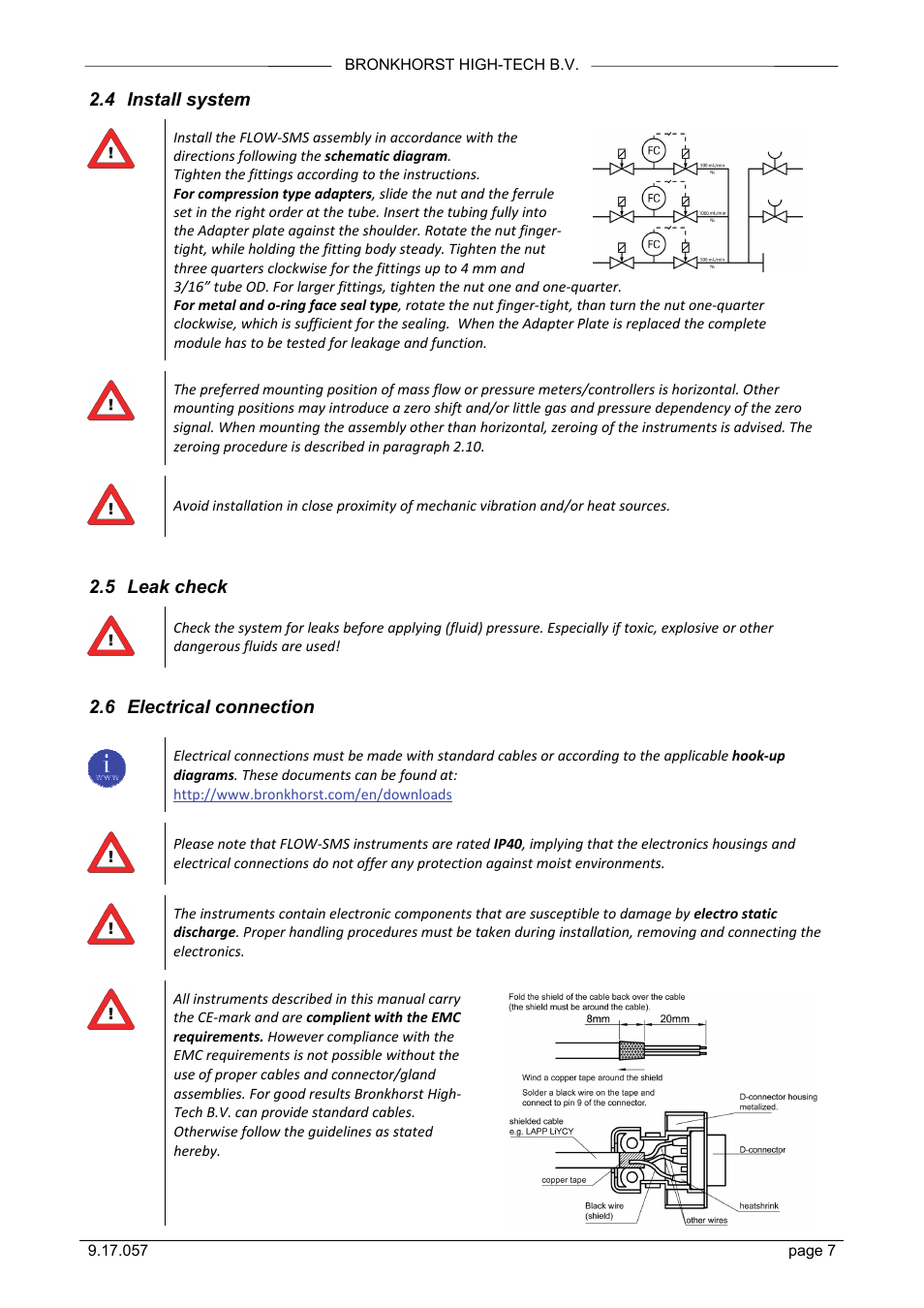 4 install system, 5 leak check, 6 electrical connection | Bronkhorst FLOW-SMS Series User Manual | Page 7 / 26