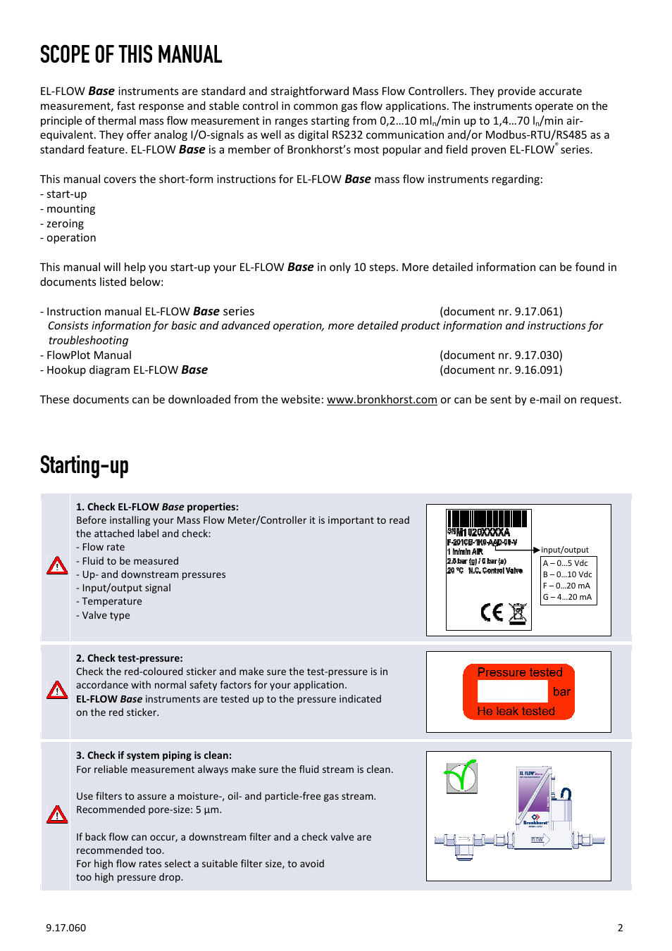 Scope of this manual, Starting-up | Bronkhorst EL-FLOW Base 2010 User Manual | Page 2 / 4