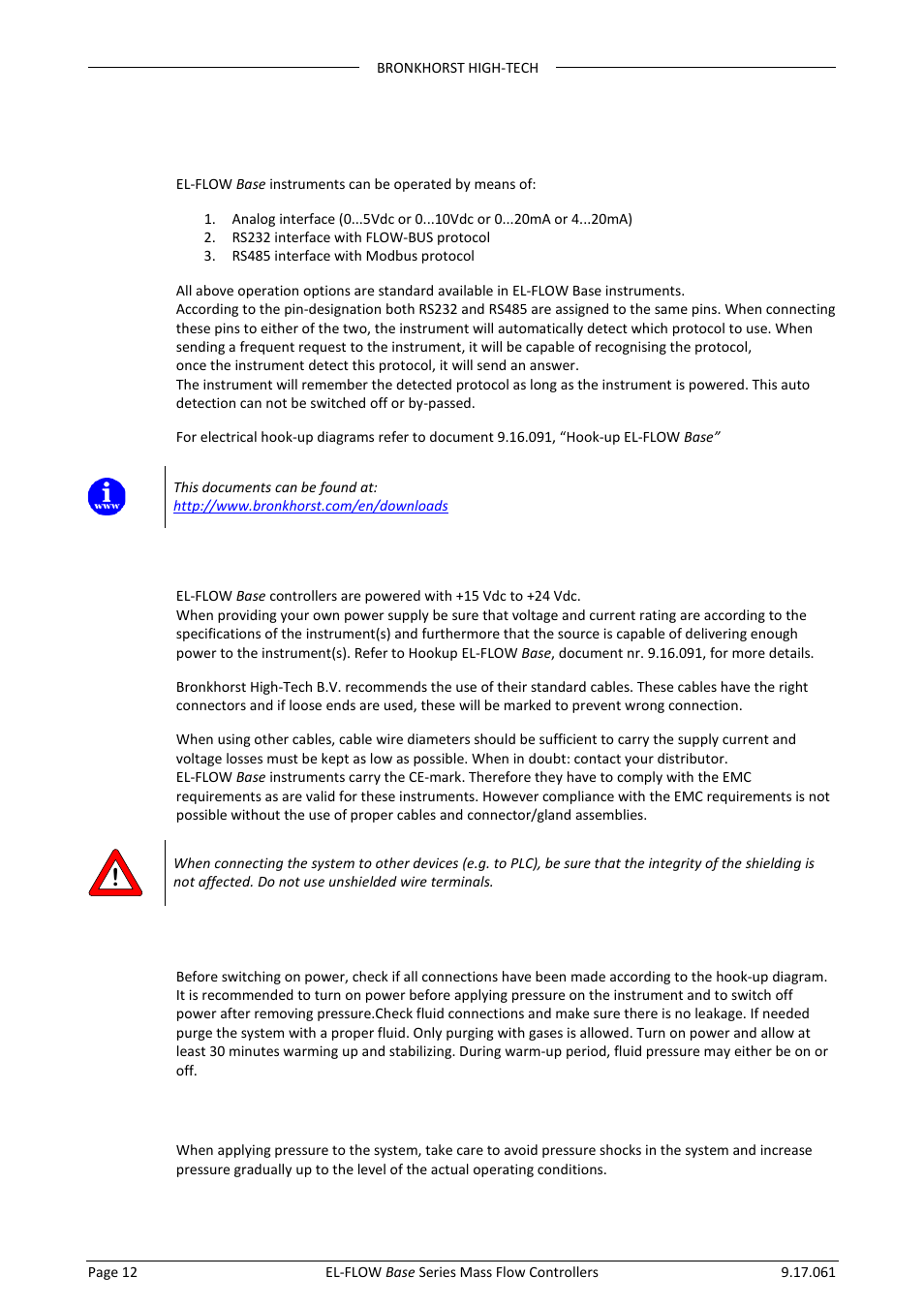 8 electrical connections, 1 interface, 2 power supply | 9 power and warm-up, 10 pressure supply / start-up | Bronkhorst EL-FLOW Base 2014 User Manual | Page 12 / 34