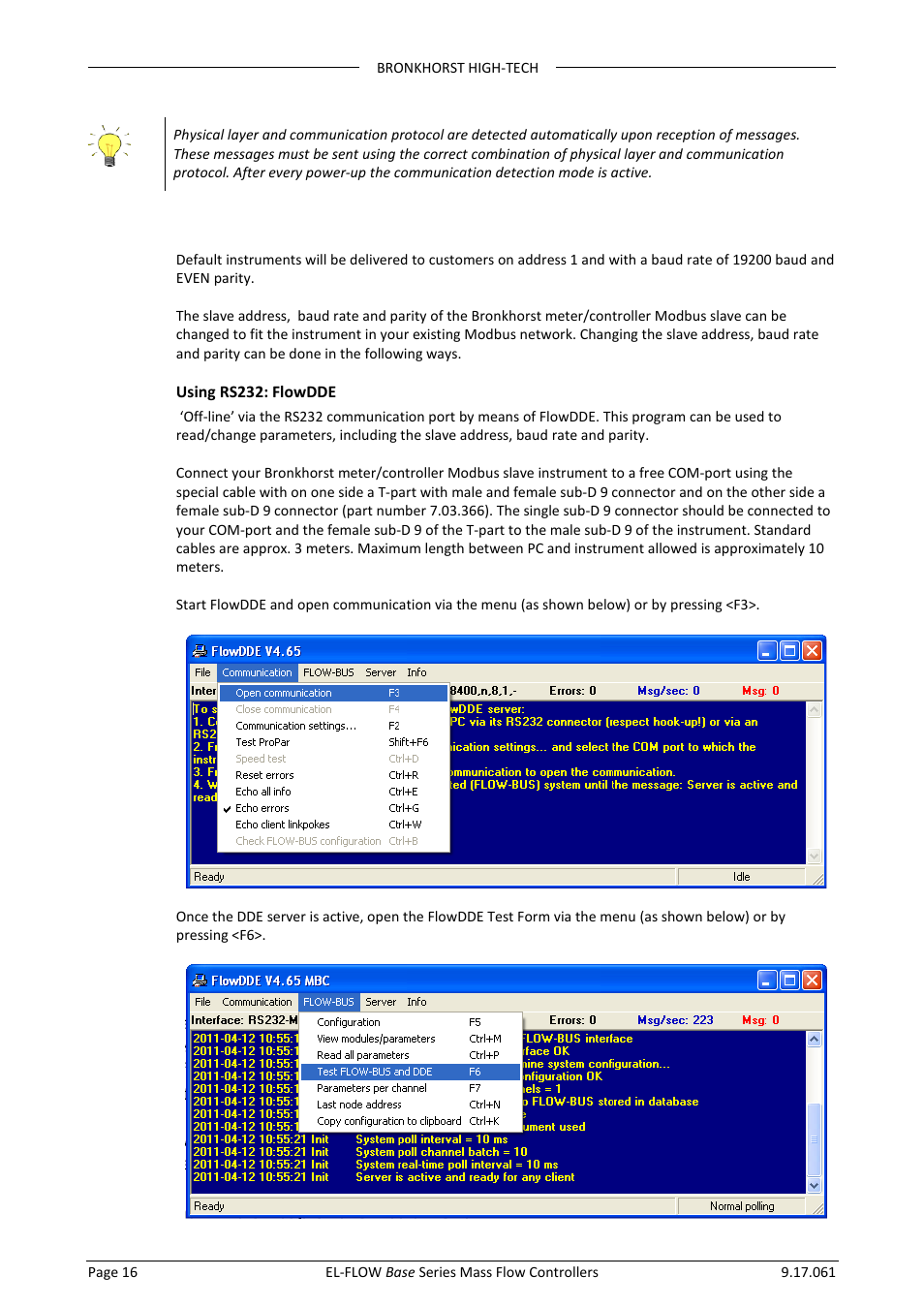 1 slave address, baud rate and parity setup | Bronkhorst EL-FLOW Base 2014 User Manual | Page 16 / 34