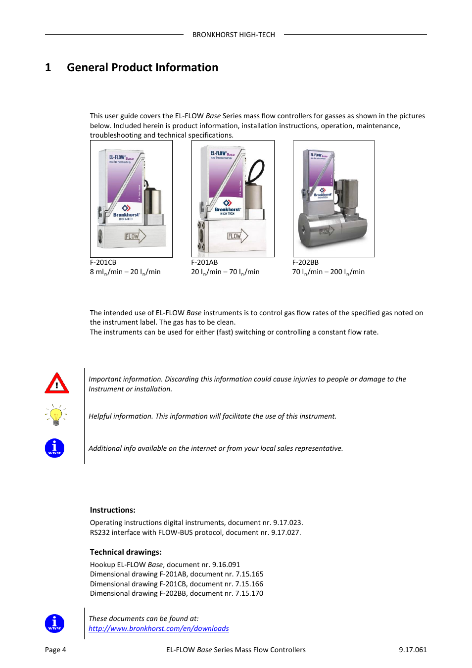 1 general product information, 1 introduction, 2 intended use | 3 symbols, 4 product support references | Bronkhorst EL-FLOW Base 2014 User Manual | Page 4 / 34