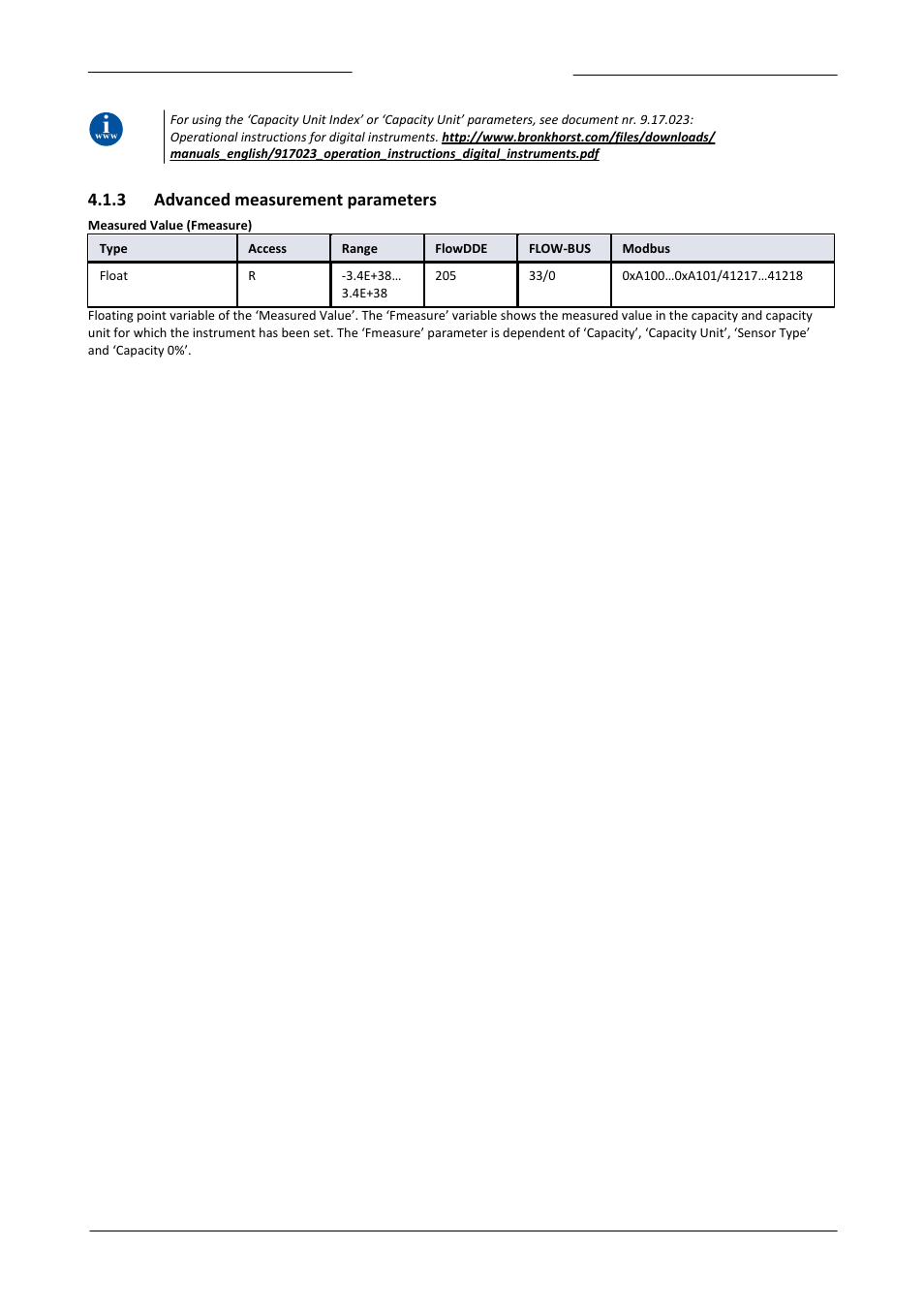 3 advanced measurement parameters, Advanced measurement parameters | Bronkhorst LIQUI-FLOW mini (from 01-07-2013) User Manual | Page 22 / 29