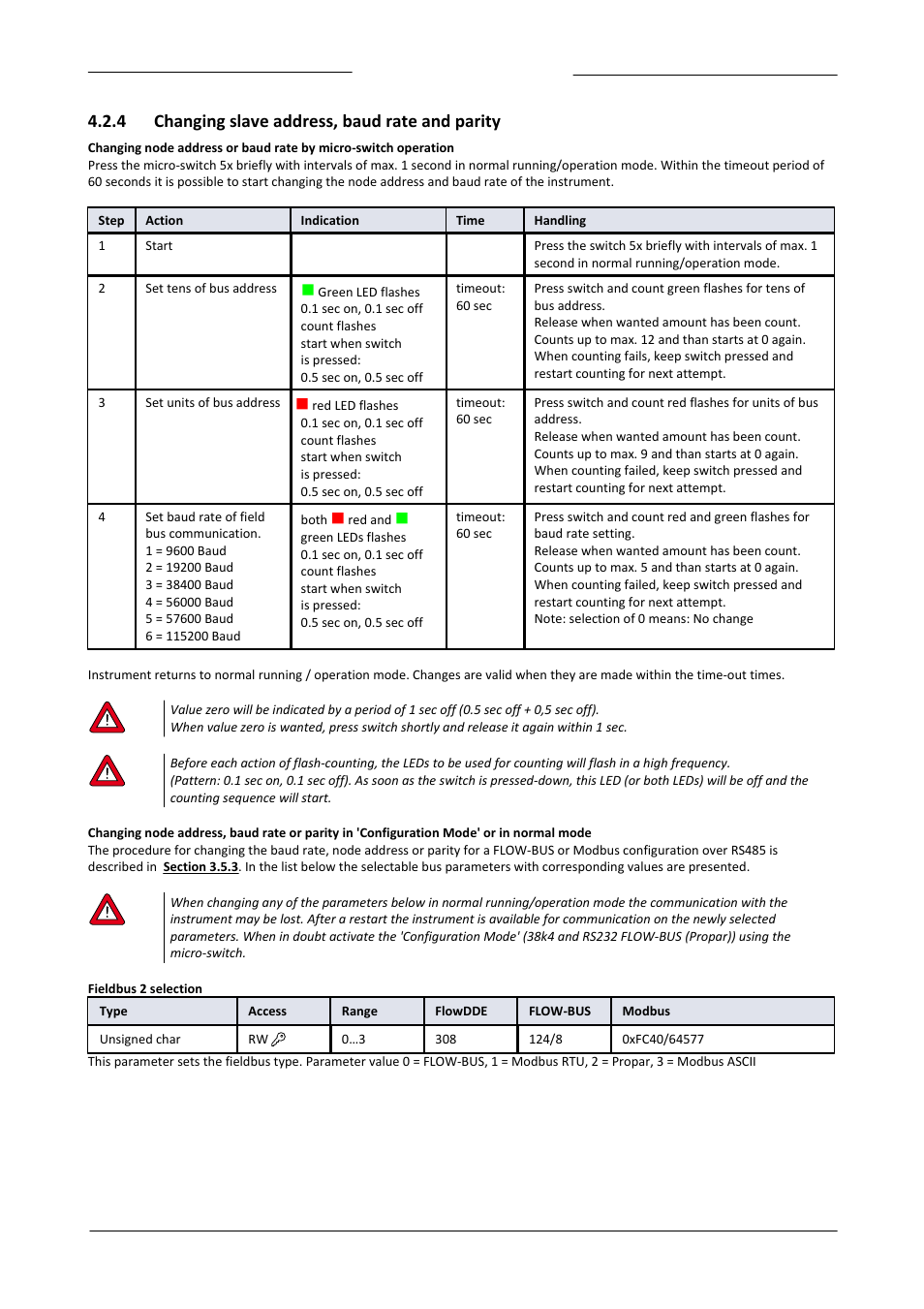 4 changing slave address, baud rate and parity, Changing slave address, baud rate and parity | Bronkhorst LIQUI-FLOW mini (from 01-07-2013) User Manual | Page 26 / 29