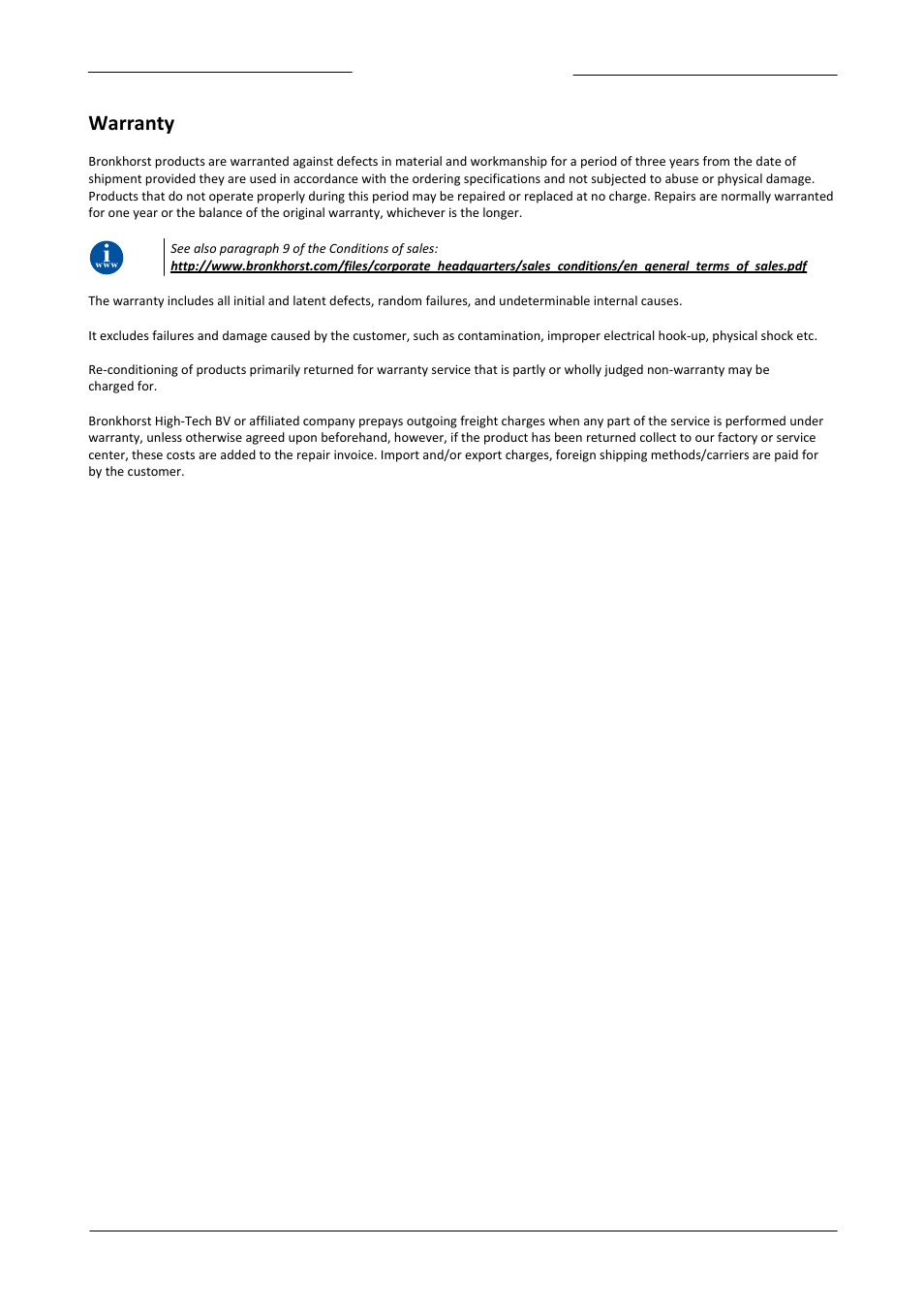 Warranty | Bronkhorst LIQUI-FLOW mini (from 01-07-2013) User Manual | Page 3 / 29