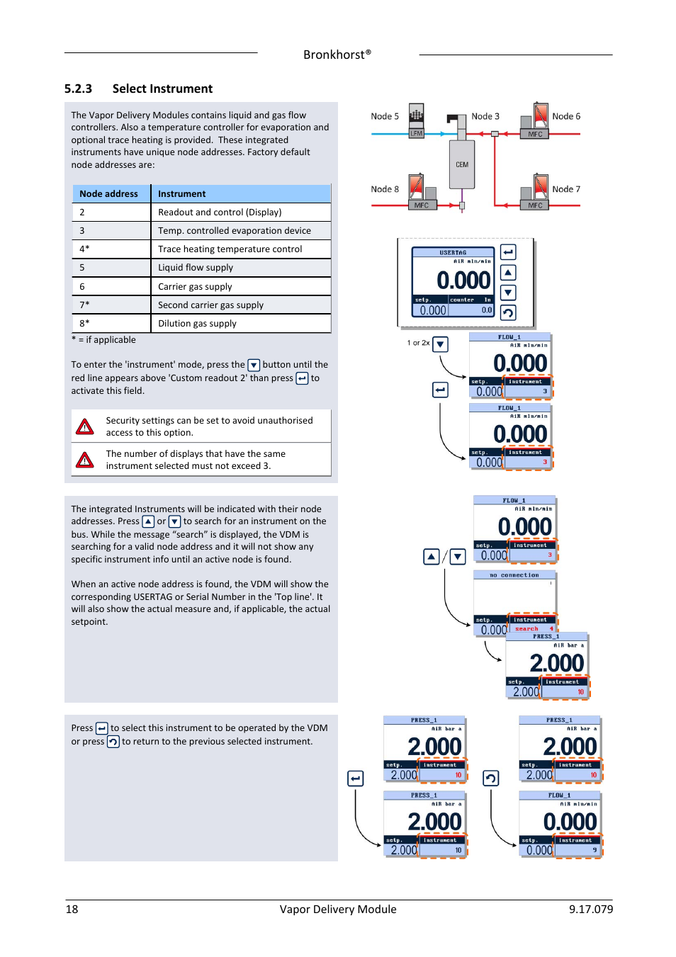 3 select instrument, Select instrument, Bronkhorst | Bronkhorst Vapor Delivery Module User Manual | Page 18 / 24