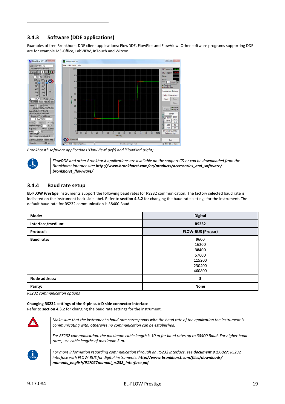 Software (dde applications), Baud rate setup, 3 software (dde applications) | 4 baud rate setup | Bronkhorst EL-FLOW Prestige User Manual | Page 19 / 49