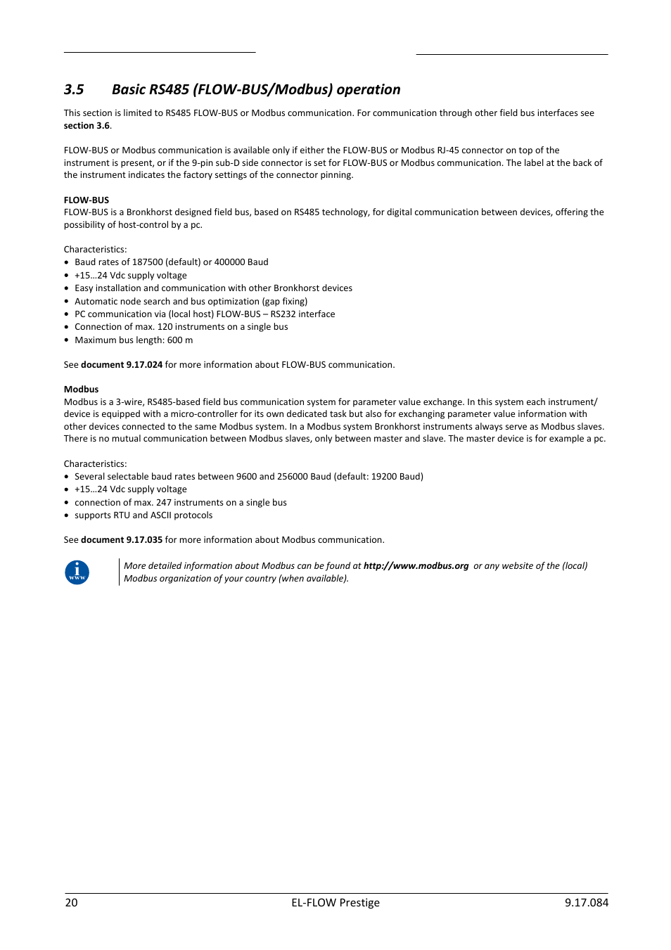 Basic rs485 (flow-bus/modbus) operation, 5 basic rs485 (flow-bus/modbus) operation | Bronkhorst EL-FLOW Prestige User Manual | Page 20 / 49