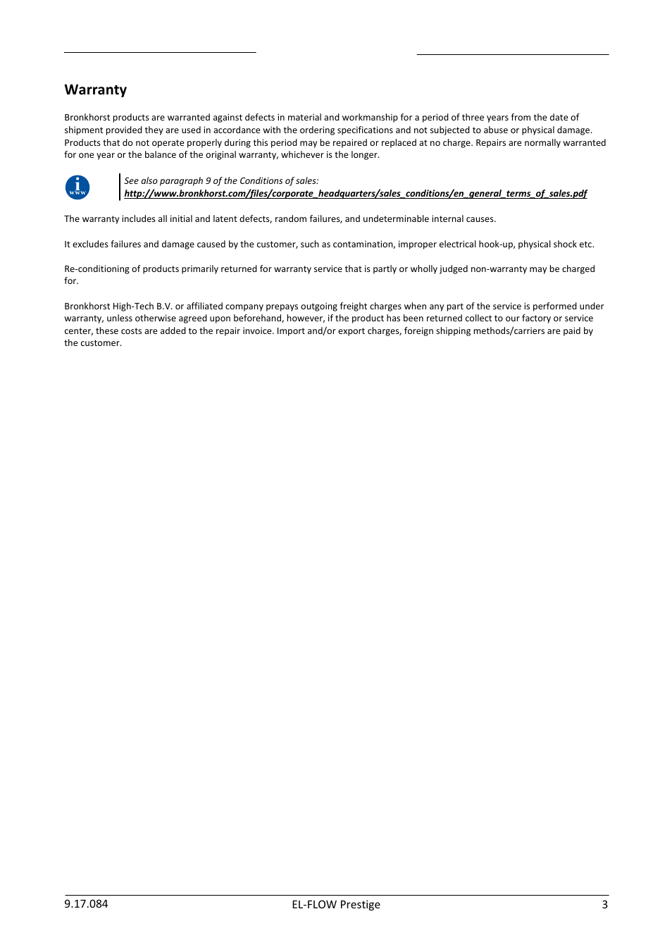 Warranty | Bronkhorst EL-FLOW Prestige User Manual | Page 3 / 49