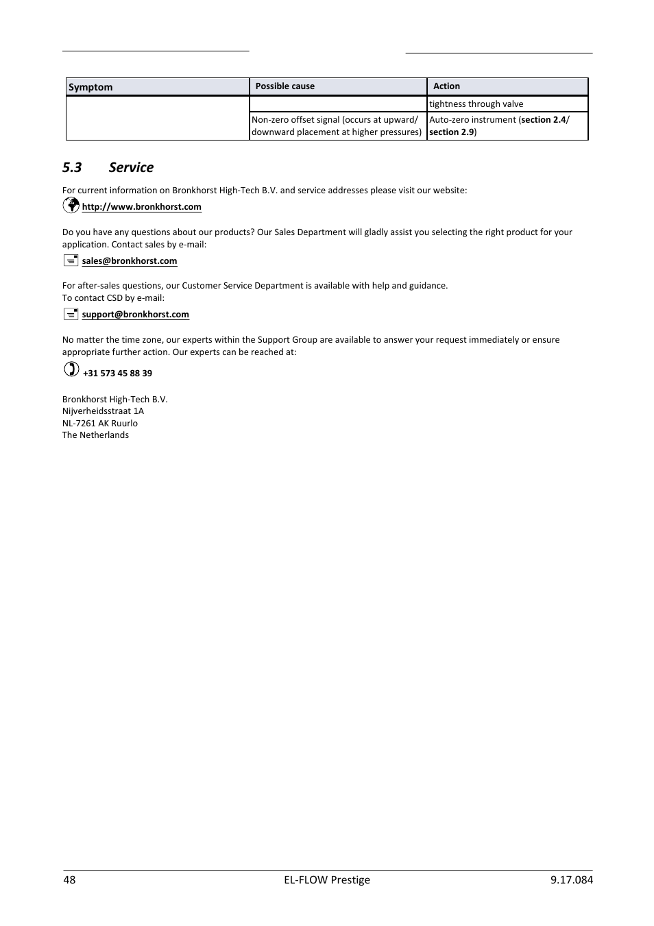 Service, 3 service | Bronkhorst EL-FLOW Prestige User Manual | Page 48 / 49