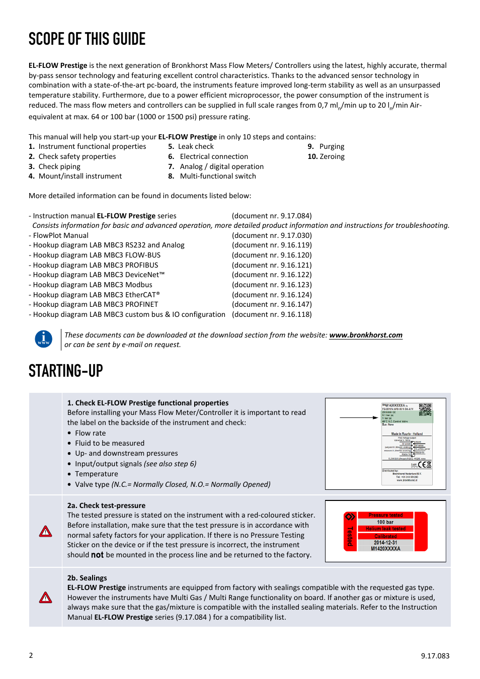 Scope of this guide, Starting-up | Bronkhorst EL-FLOW Prestige Quick Start User Manual | Page 2 / 4