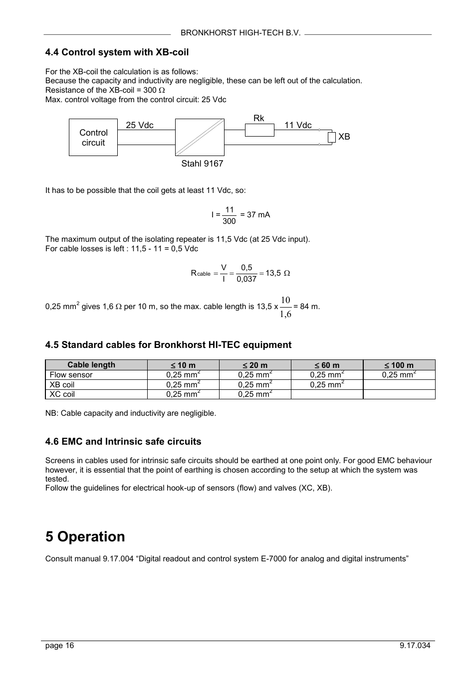 5 operation, 4 control system with xb-coil, 5 standard cables for bronkhorst hi-tec equipment | 6 emc and intrinsic safe circuits | Bronkhorst R Modules for Ex-proof applications User Manual | Page 16 / 16