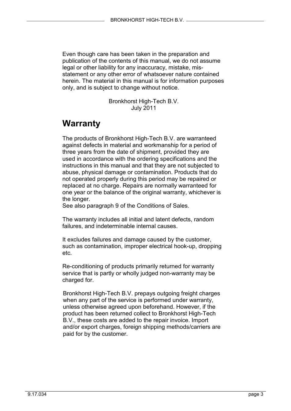 Warranty | Bronkhorst R Modules for Ex-proof applications User Manual | Page 3 / 16