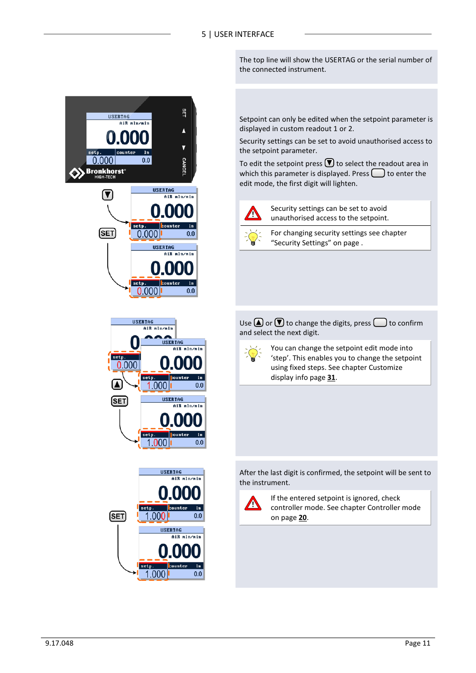 8 edit setpoint, Edit setpoint | Bronkhorst BRIGHT (V2.00 and higher) User Manual | Page 11 / 40