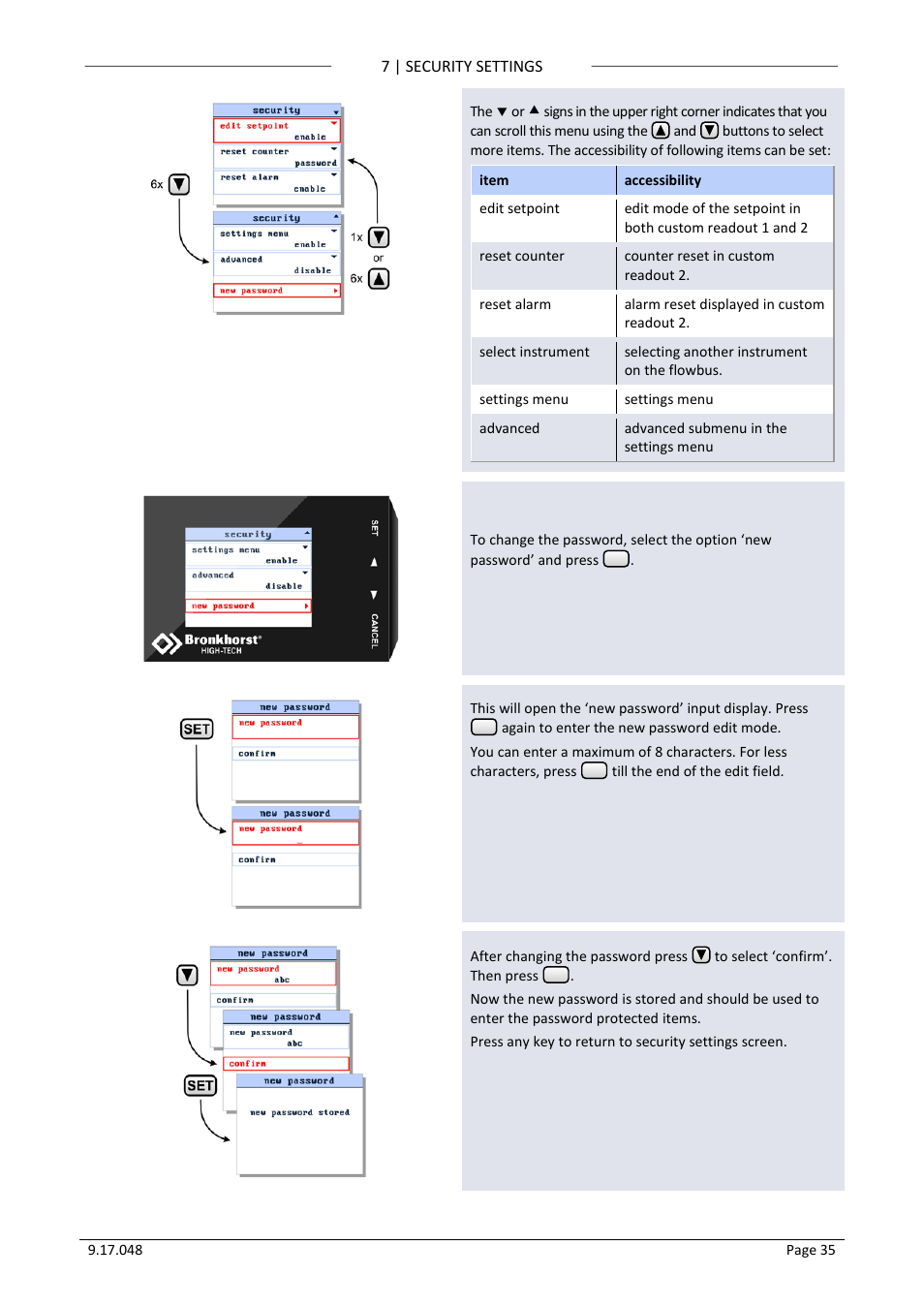 4 change password, Change password | Bronkhorst BRIGHT (V2.00 and higher) User Manual | Page 35 / 40