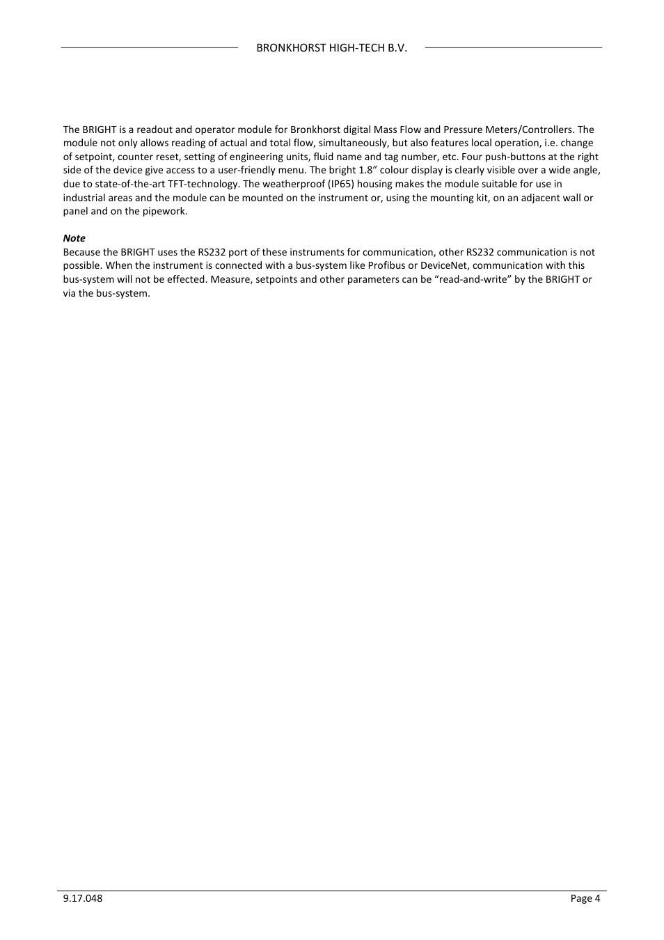 1 scope of this manual, 1 introduction, Scope of this manual | Introduction | Bronkhorst BRIGHT (V2.00 and higher) User Manual | Page 4 / 40