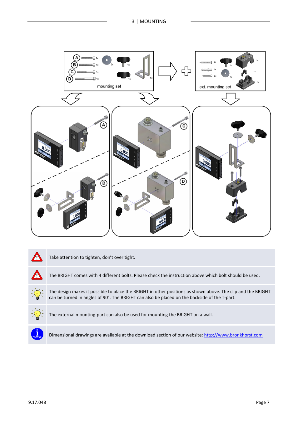 3 mounting, Mounting | Bronkhorst BRIGHT (V2.00 and higher) User Manual | Page 7 / 40