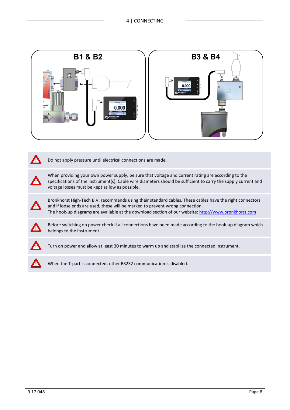 4 connecting, Connecting | Bronkhorst BRIGHT (V2.00 and higher) User Manual | Page 8 / 40