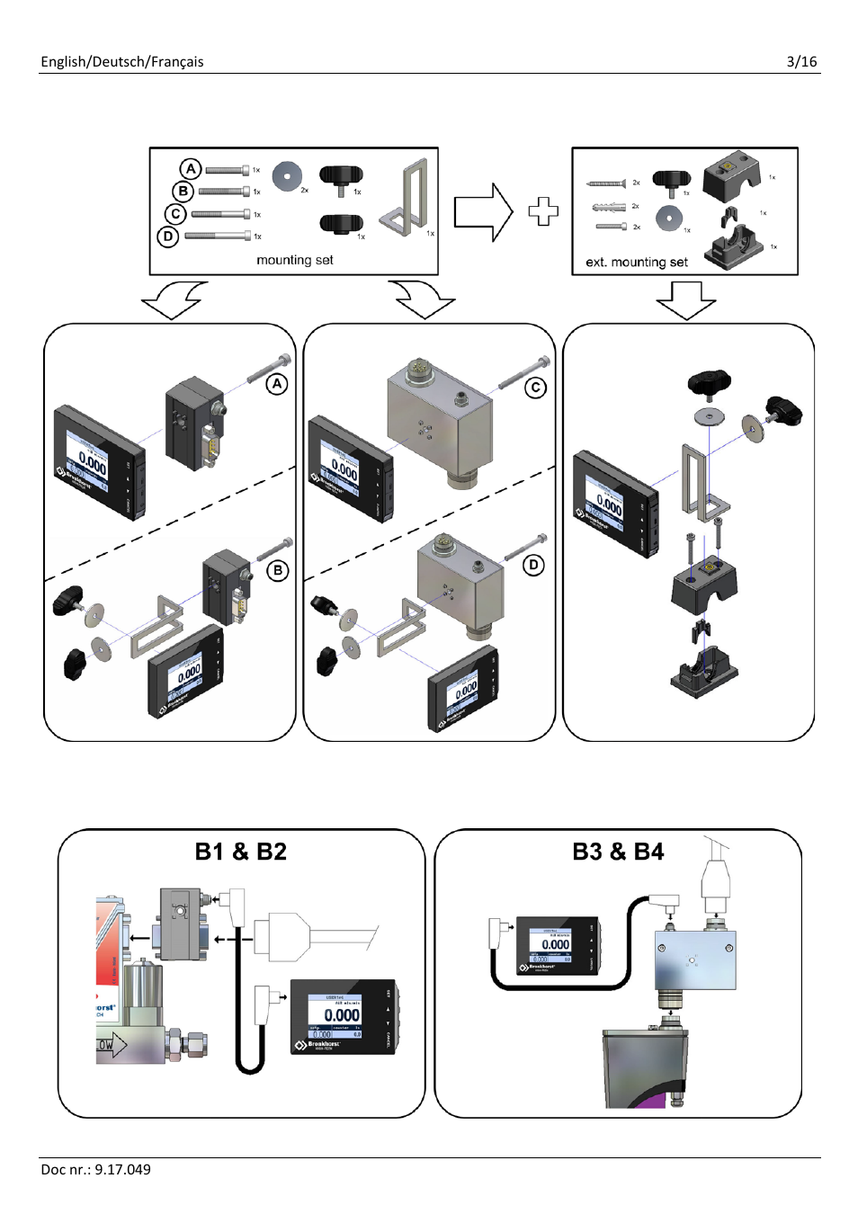 Mounting/montage/montage, Connection/anschlussvarianten/raccordement | Bronkhorst BRIGHT User Manual | Page 3 / 16