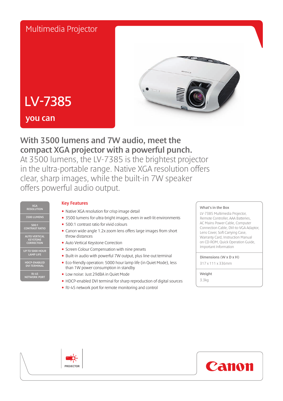 Canon compact XGA projector LV-7385 User Manual | 2 pages