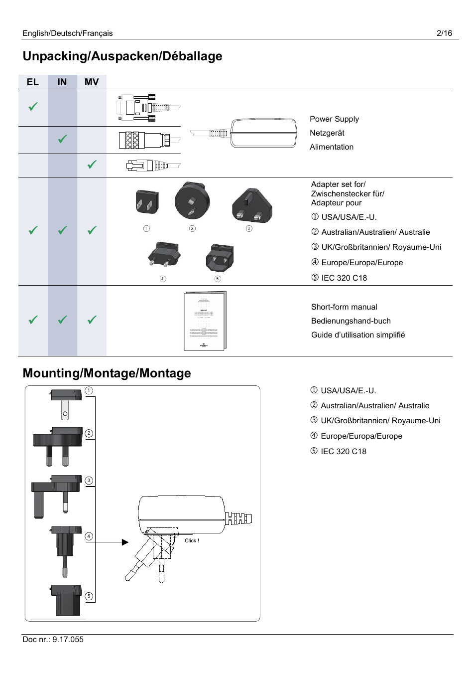 Unpacking/auspacken/déballage, Mounting/montage/montage | Bronkhorst PiPS User Manual | Page 2 / 16