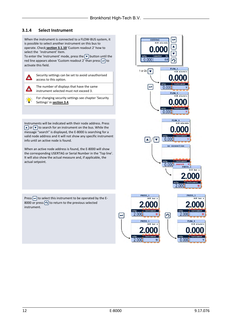 4 select instrument, Select instrument | Bronkhorst E-8000 User Manual | Page 12 / 44
