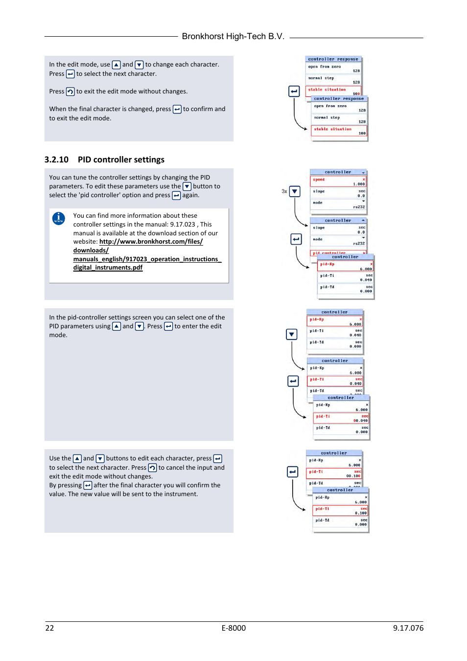 10 pid controller settings, Pid controller settings | Bronkhorst E-8000 User Manual | Page 22 / 44