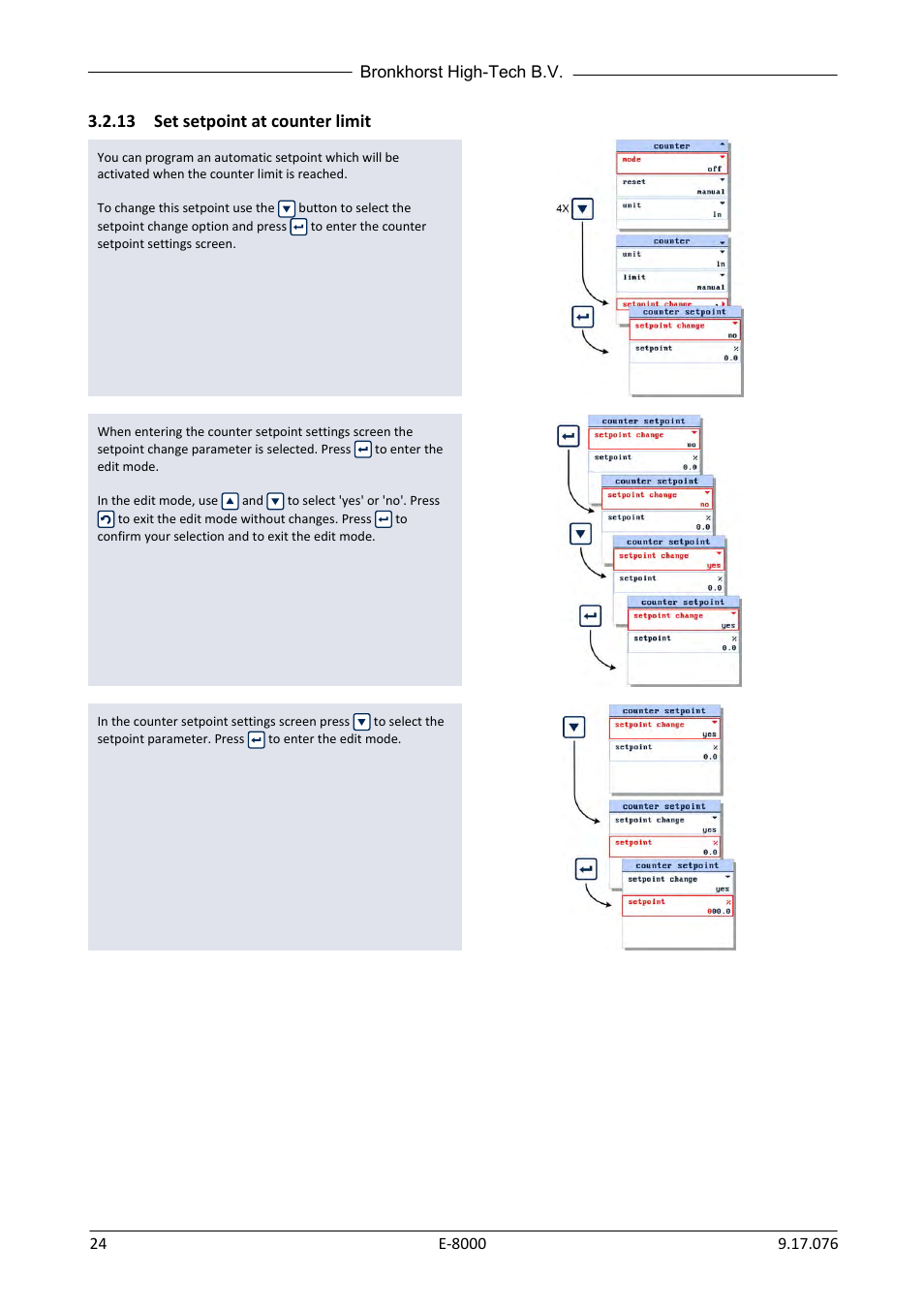 13 set setpoint at counter limit, Set setpoint at counter limit | Bronkhorst E-8000 User Manual | Page 24 / 44