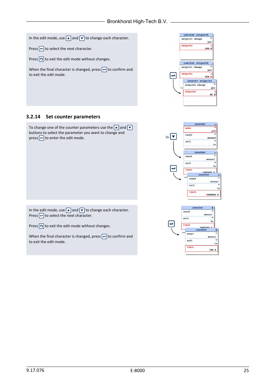 14 set counter parameters, Set counter parameters | Bronkhorst E-8000 User Manual | Page 25 / 44