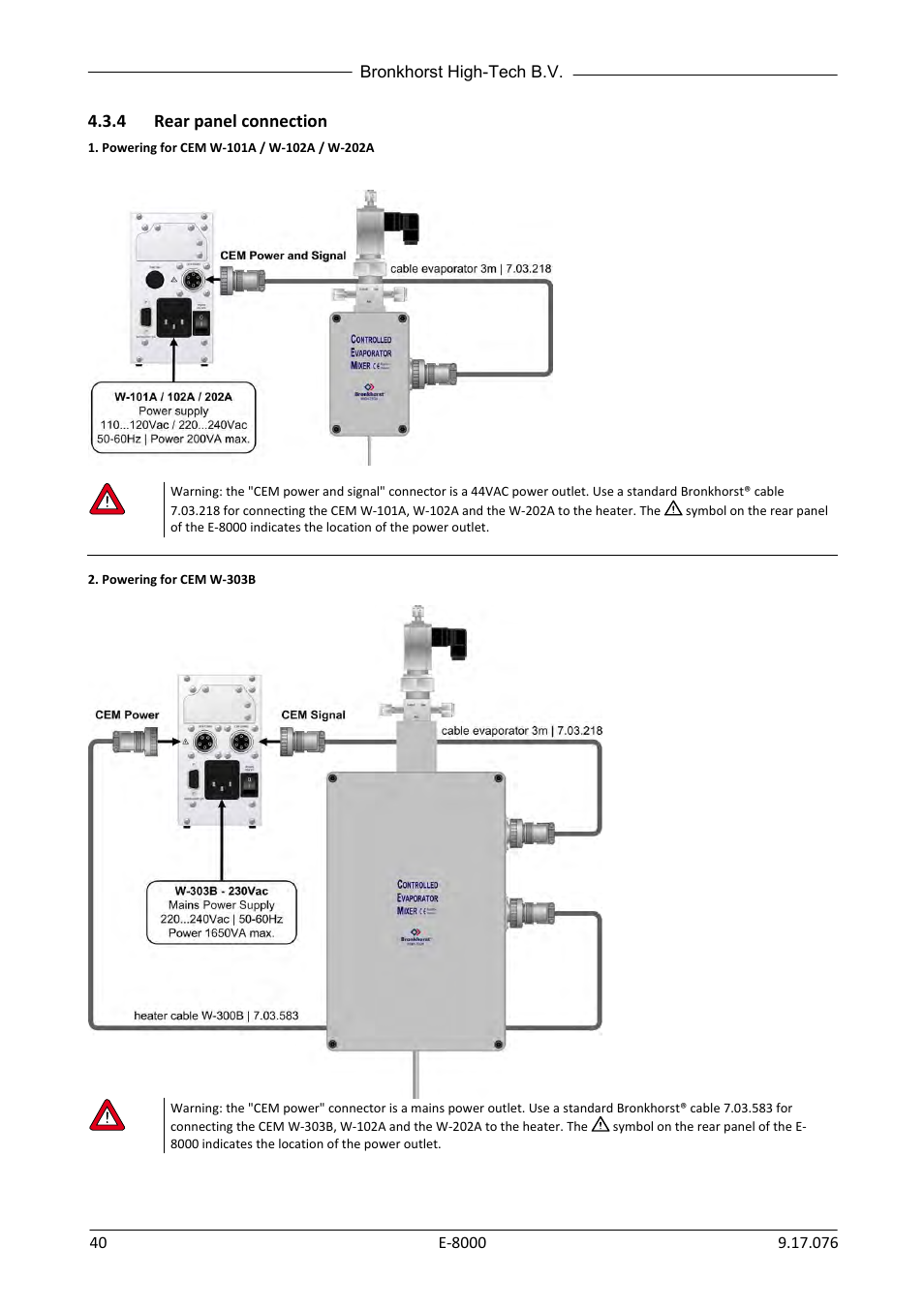 4 rear panel connection, Rear panel connection | Bronkhorst E-8000 User Manual | Page 40 / 44