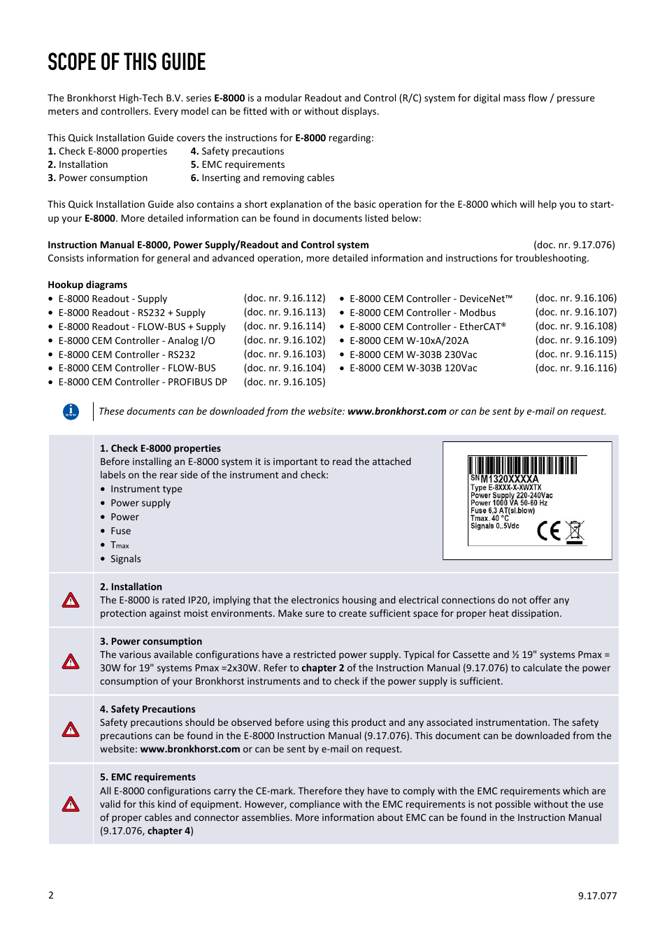 Scope of this guide | Bronkhorst E-8000 Quick Start User Manual | Page 2 / 4