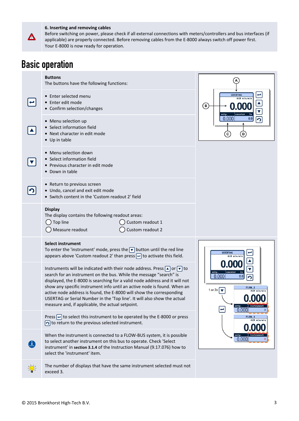Basic operation | Bronkhorst E-8000 Quick Start User Manual | Page 3 / 4