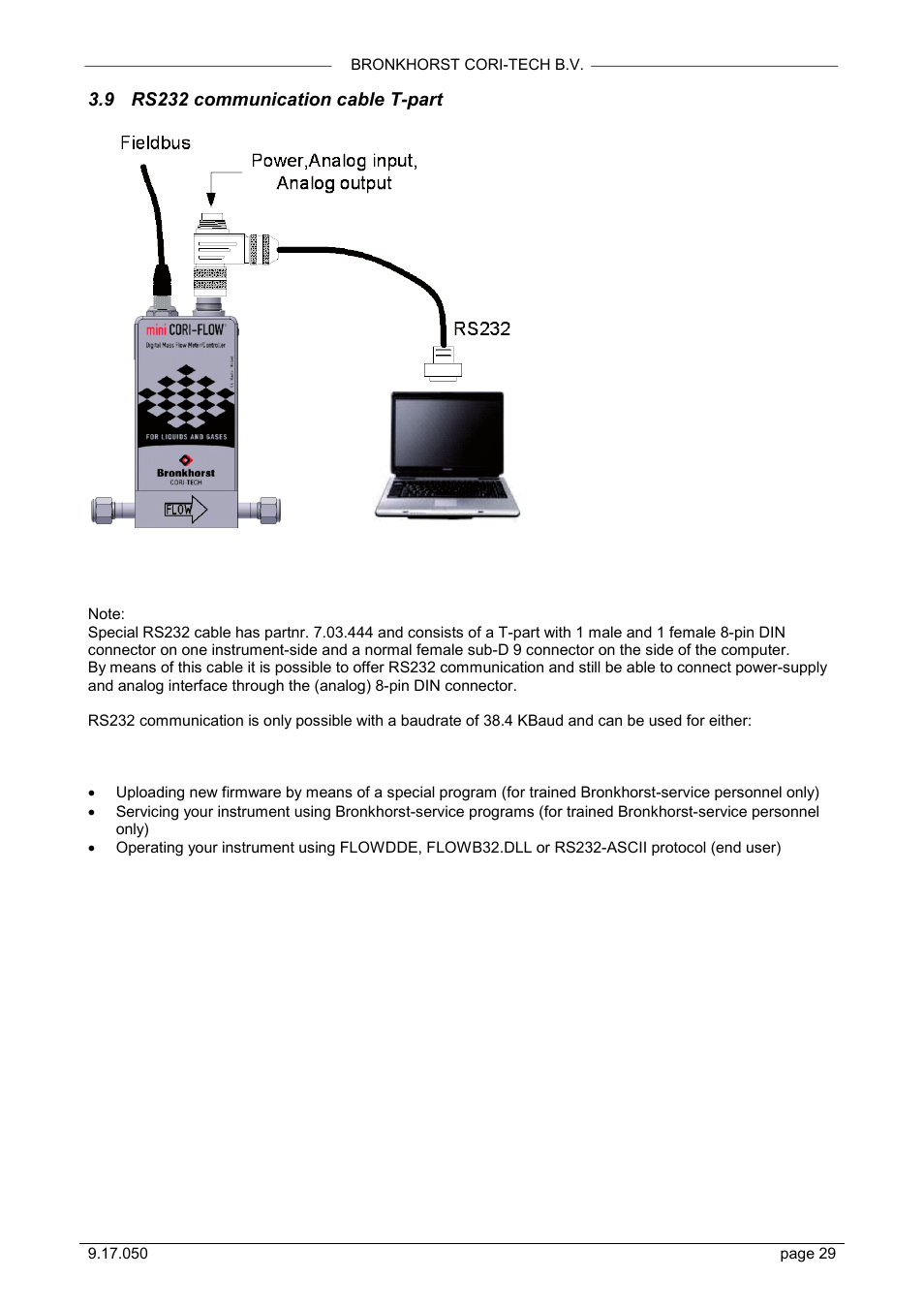 Rs232 communication cable t-part, 9 rs232 communication cable t-part | Bronkhorst Mini CORI-FLOW User Manual | Page 29 / 36