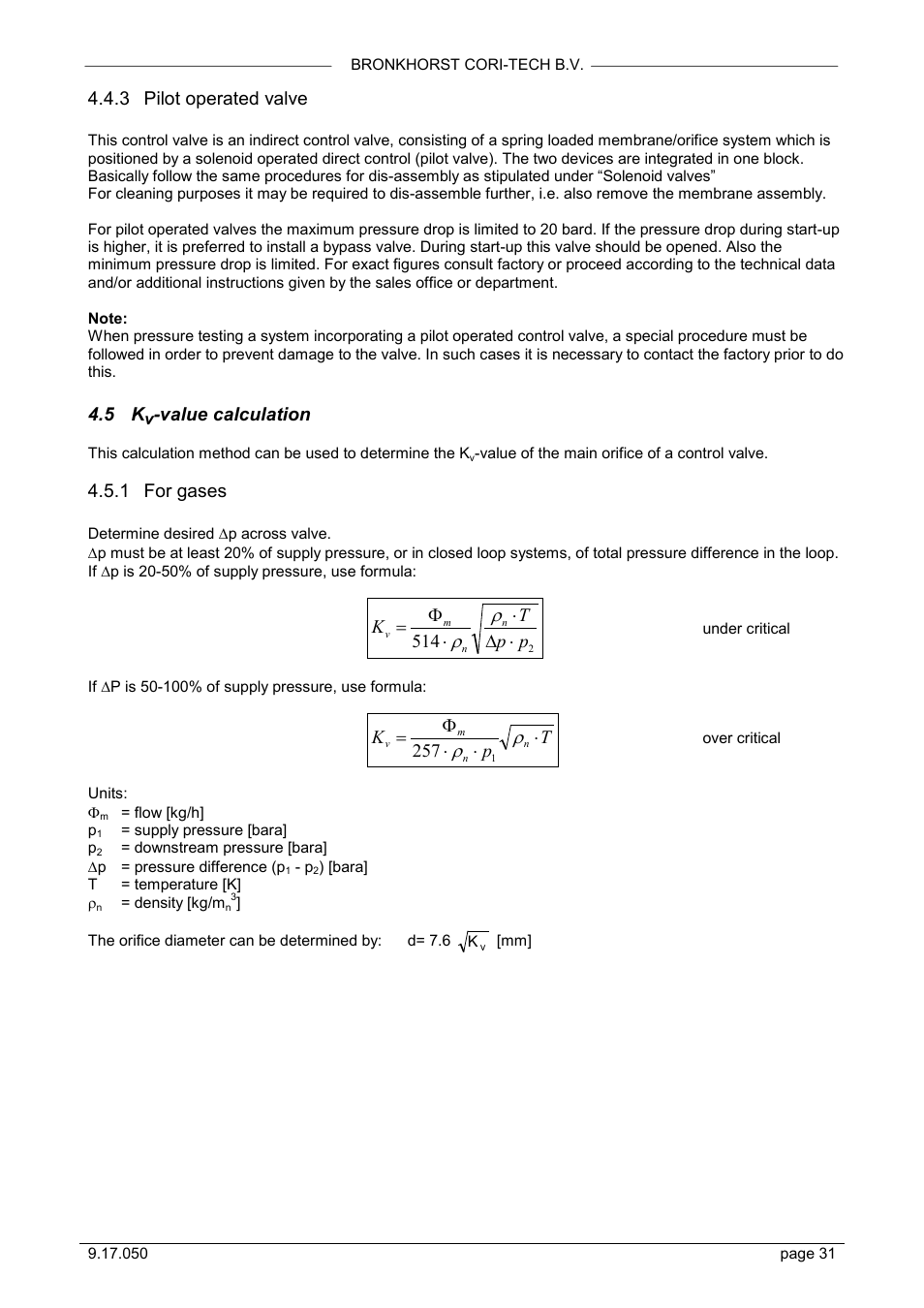 Pilot operated valve, Value calculation, For gases | 3 pilot operated valve, 1 for gases, 514 p p t k, Tp k | Bronkhorst Mini CORI-FLOW User Manual | Page 31 / 36