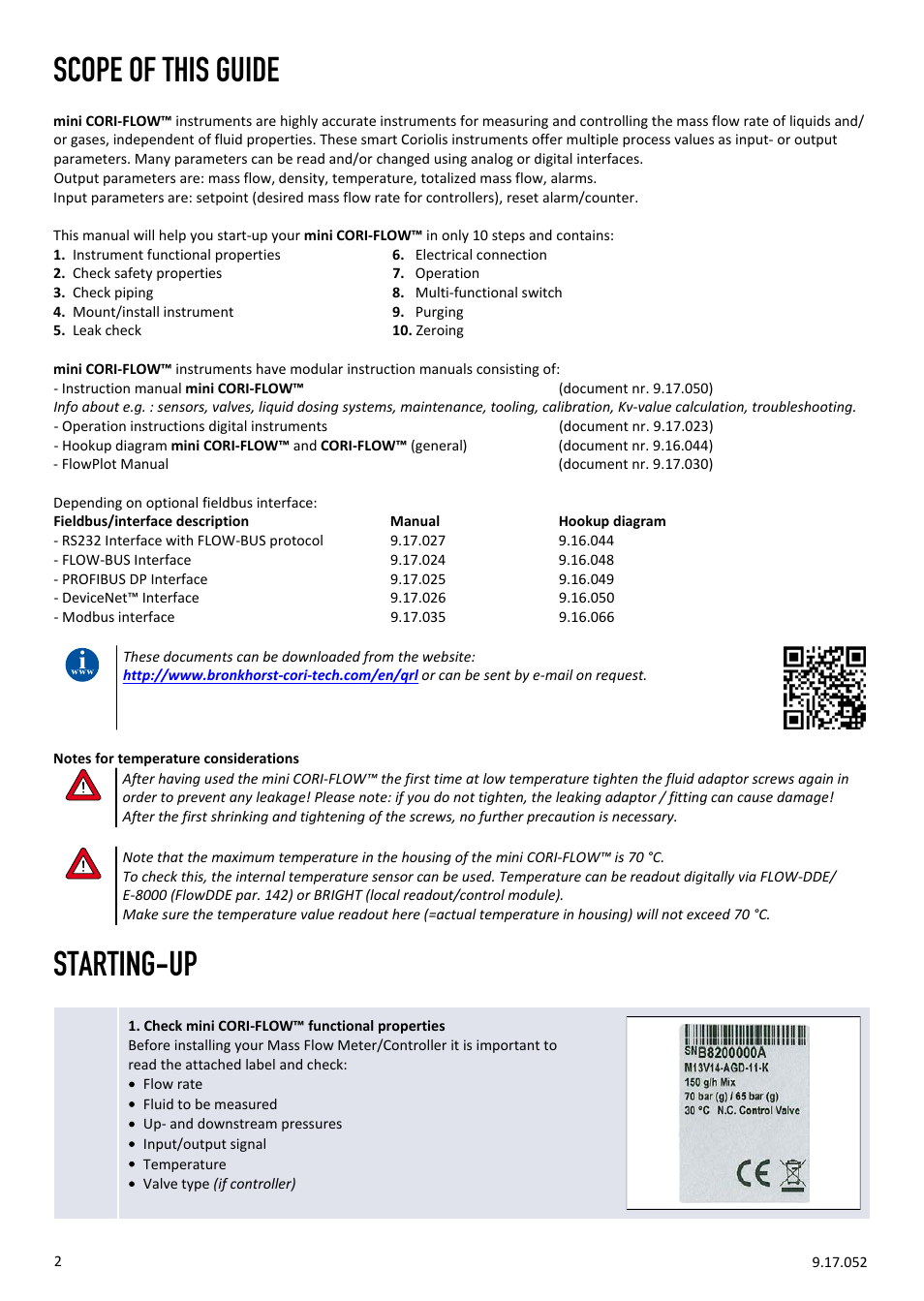 Scope of this guide, Starting-up | Bronkhorst Mini CORI-FLOW Quick Start User Manual | Page 2 / 6