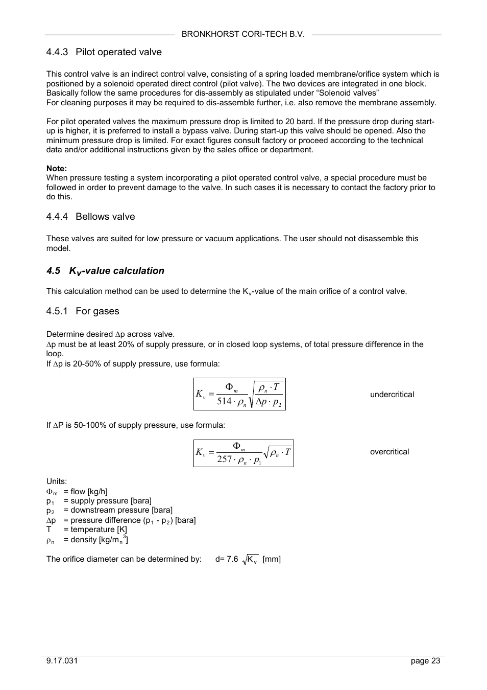 Pilot operated valve, Bellows valve, Value calculation | For gases, 3 pilot operated valve, 4 bellows valve, 1 for gases, 514 p p t k | Bronkhorst CORI-FLOW User Manual | Page 23 / 27