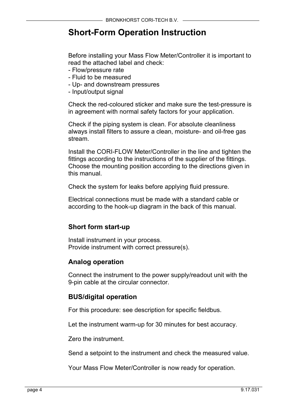 Short-form operation instruction | Bronkhorst CORI-FLOW User Manual | Page 4 / 27