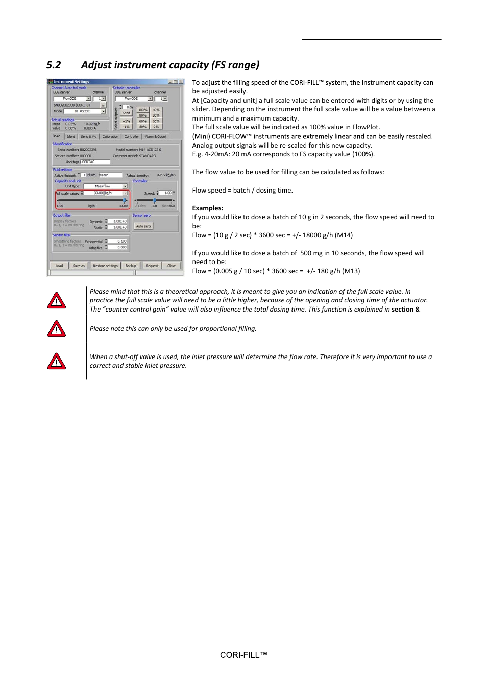 2 adjust instrument capacity (fs range), Adjust instrument capacity (fs range) | Bronkhorst CORI-FILL User Manual | Page 11 / 25